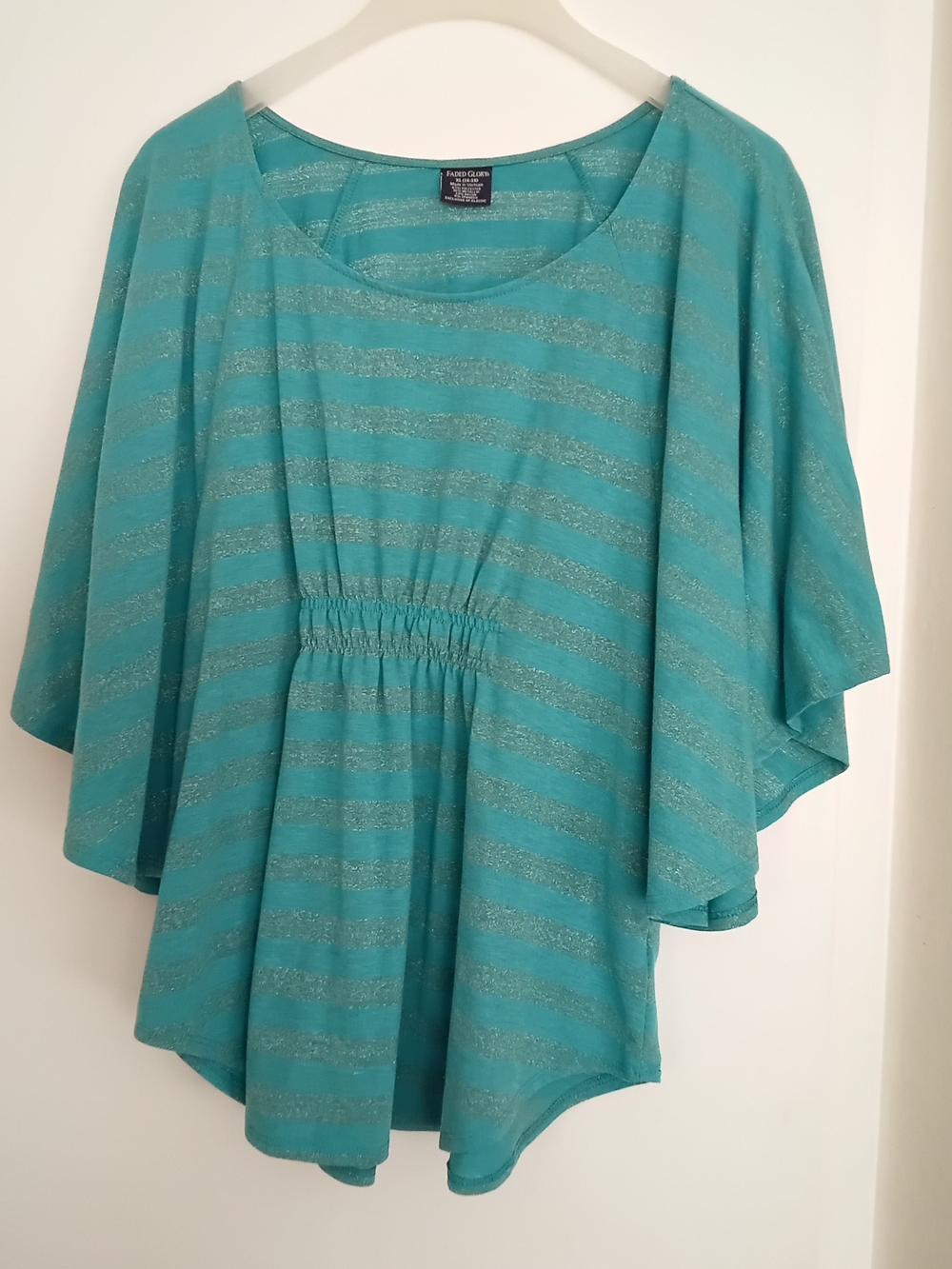 Faded Glory Teal Metallic Stripe Flutter-Sleeve Tunic